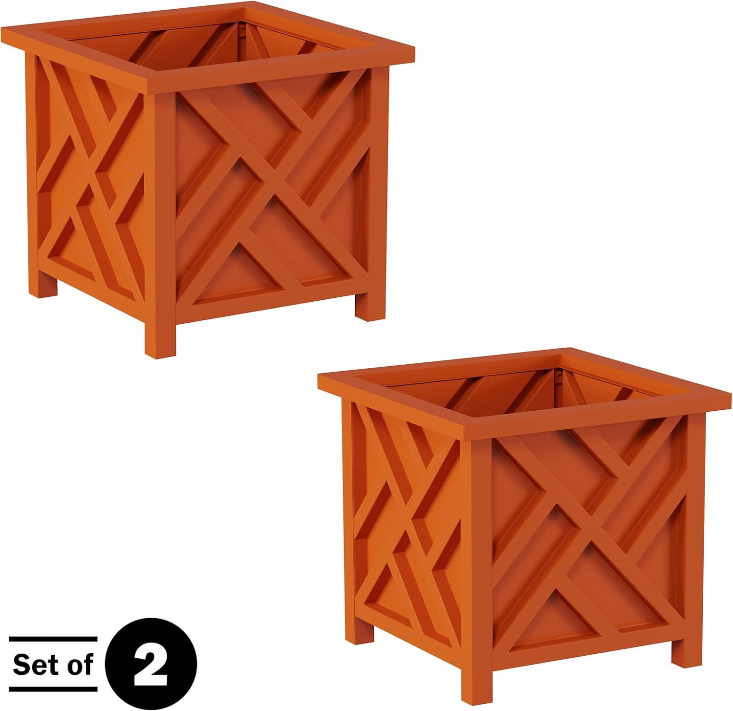 Terracotta Square Lattice Outdoor Planter Boxes Set of 2