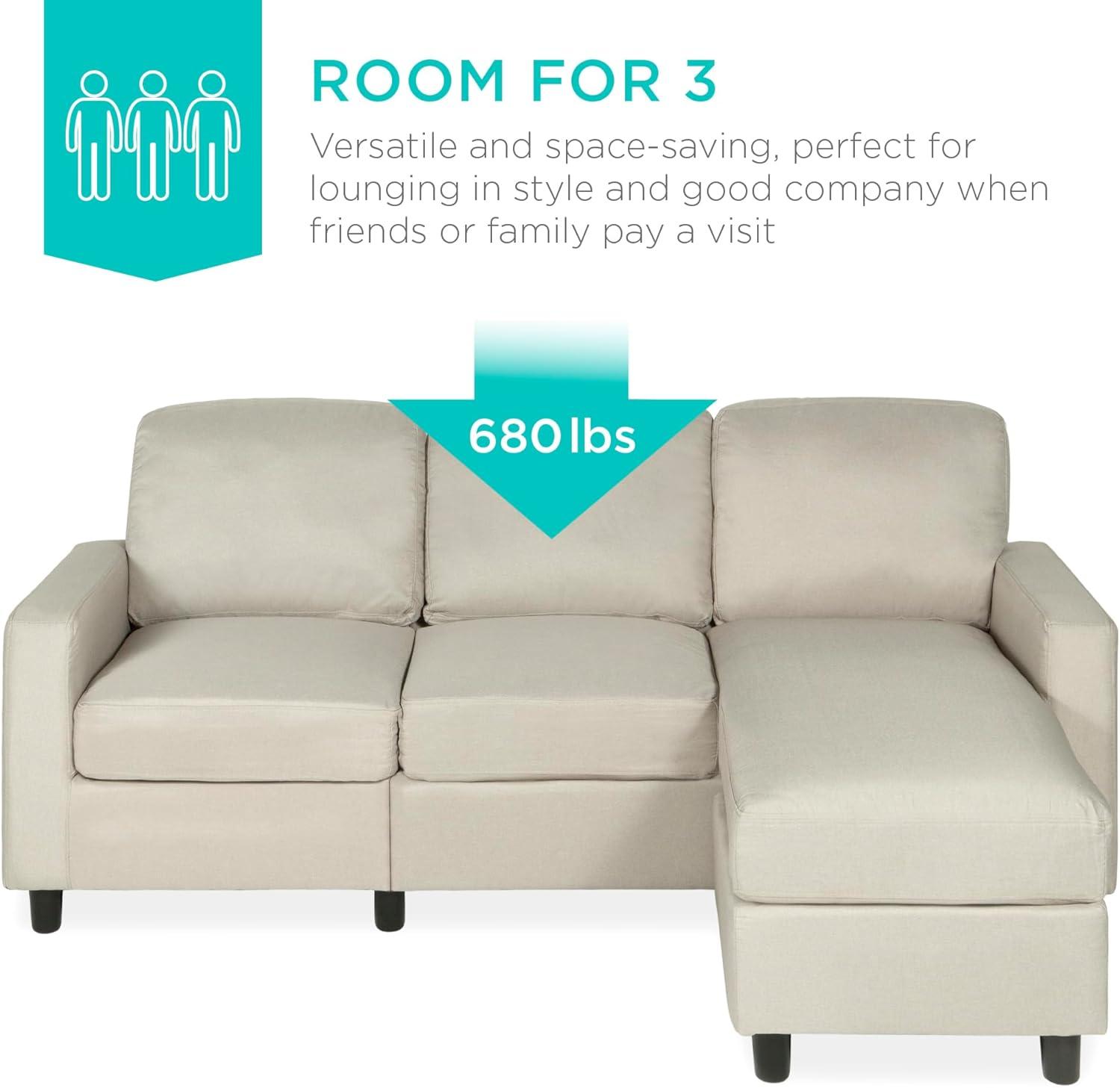 Best Choice Products Linen Sectional Sofa Couch w/ Chaise Lounge, Reversible Ottoman Bench - Beige