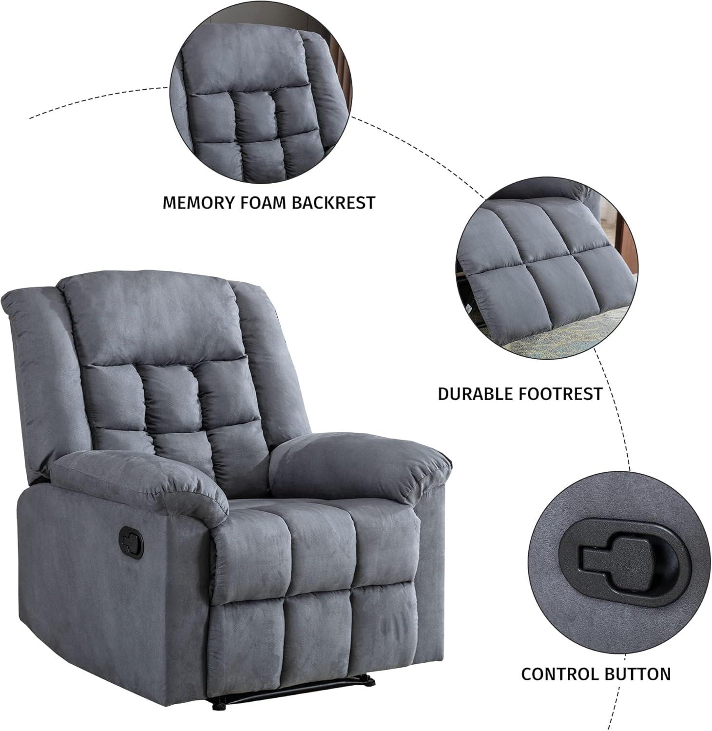 Gray Manual Recliner Chair with Soft Padded Armrests