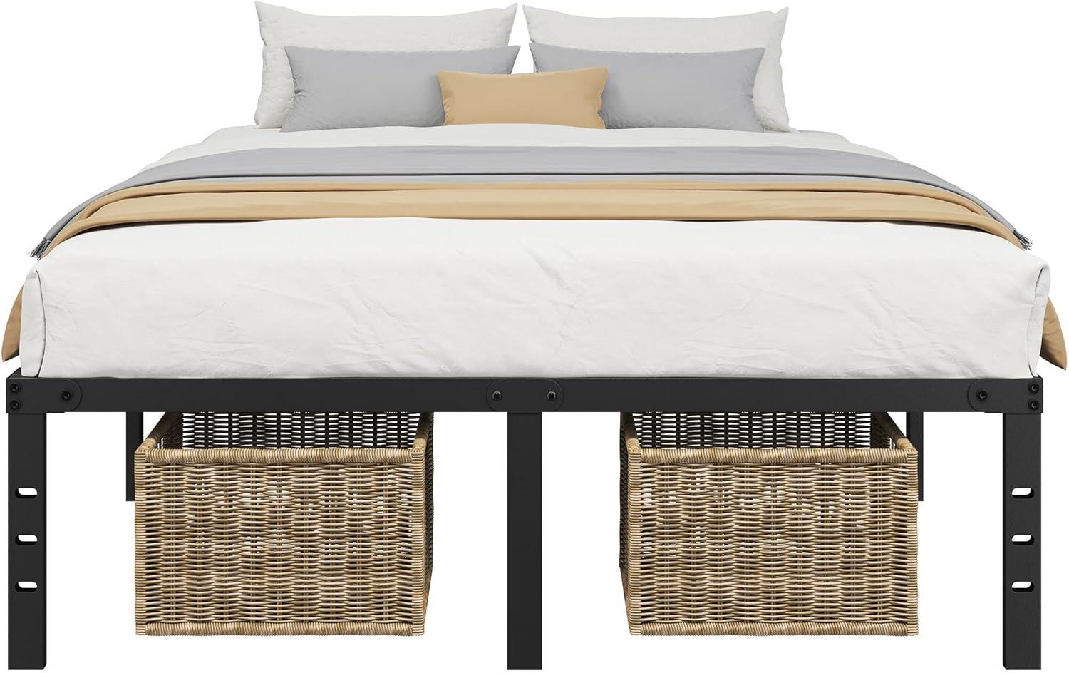 14 inches Queen Bed Frames No Box Spring Needed ,2500 lbs Heavy Duty Metal Platform Bed Frame with Storage Queen Size for Adult Black