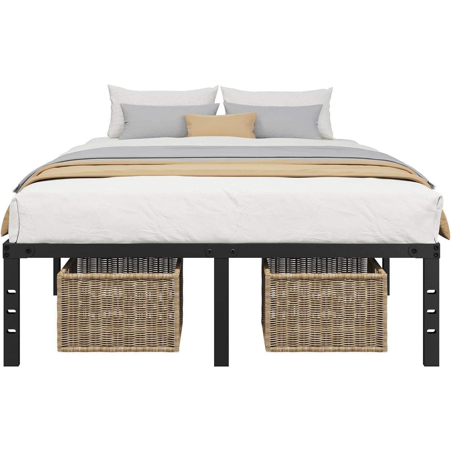 14 inches Queen Bed Frames No Box Spring Needed ,2500 lbs Heavy Duty Metal Platform Bed Frame with Storage Queen Size for Adult Black