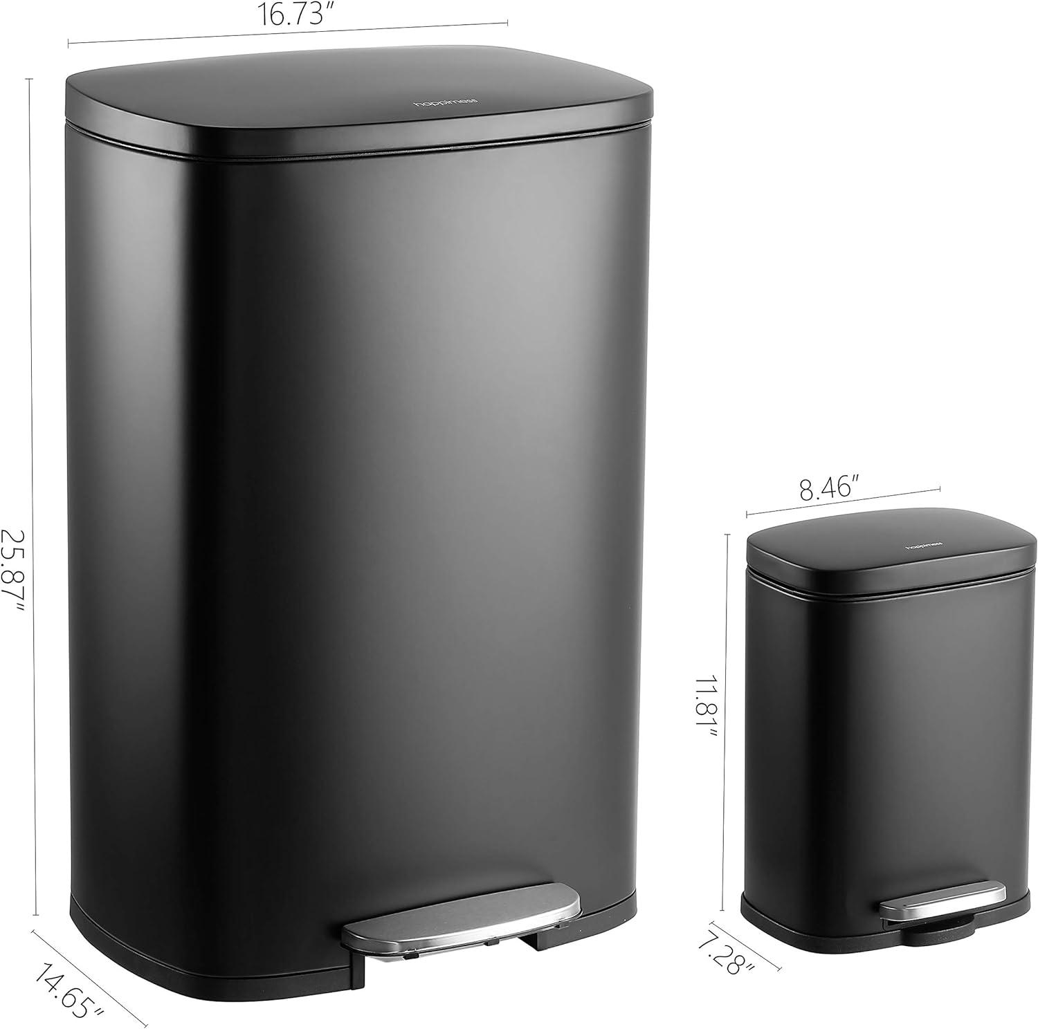 happimess Connor Rectangular 13-Gallon Trash Can with Soft-Close Lid and FREE Mini Trash Can