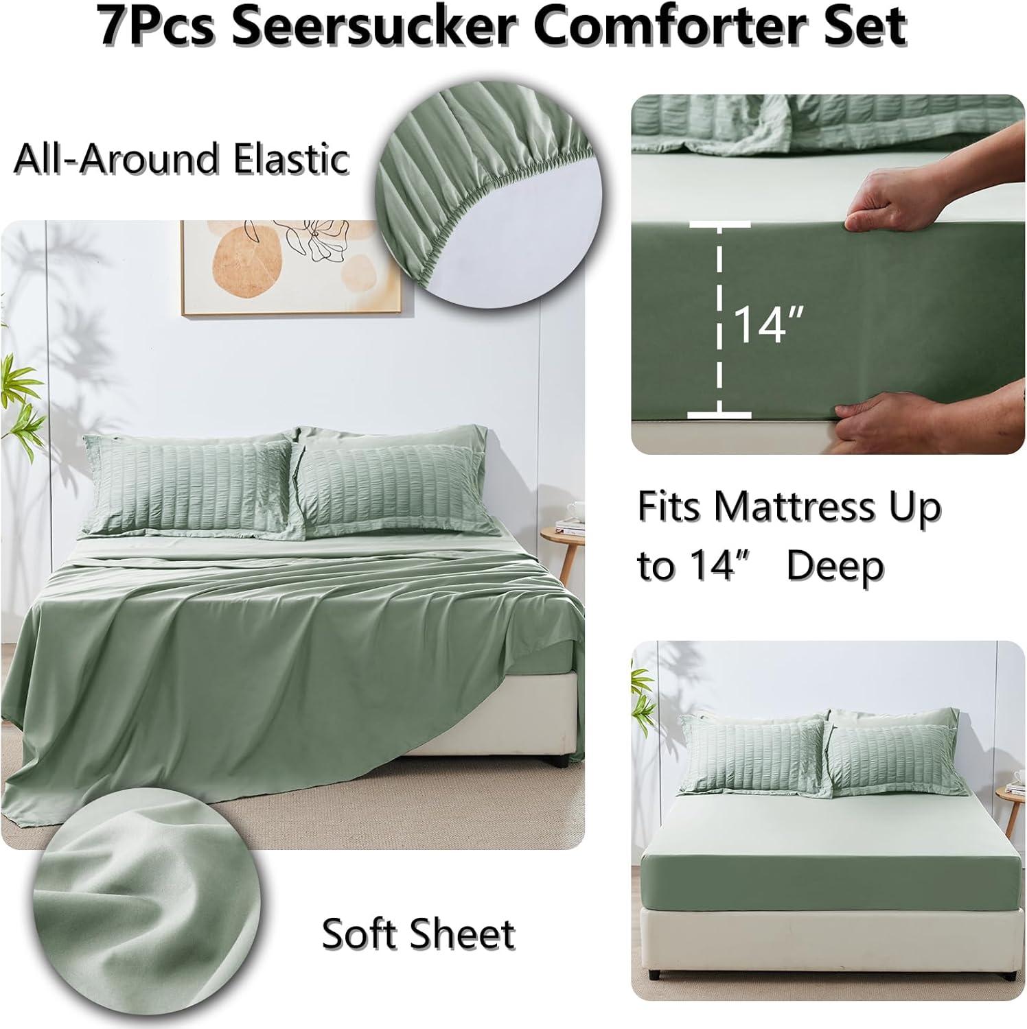 Sage Green 7-Piece Microfiber Queen Bed in a Bag Set