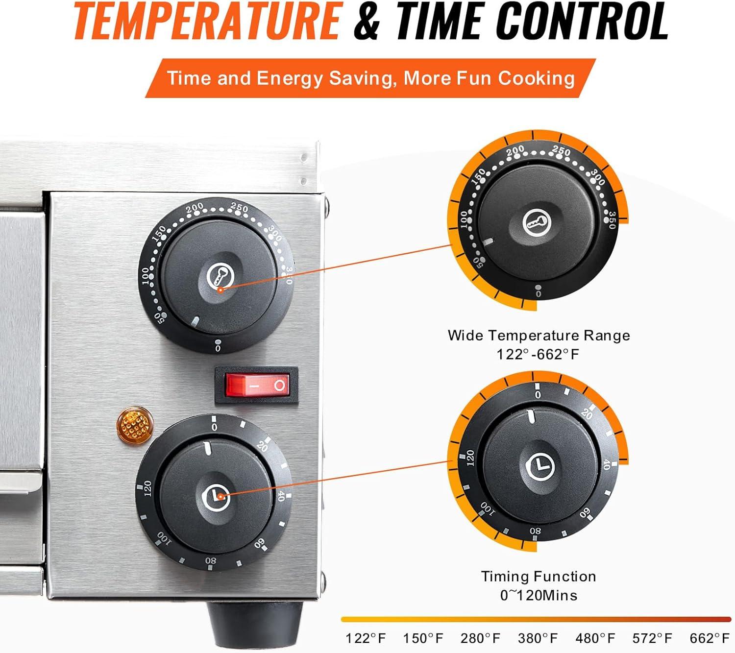 VEVOR Electric Pizza Oven for Countertops, 12-inch, 1500W, with Temp Control & 0-120 Min Timer, Even Baking Technology & Easy Clean Crumb Tray