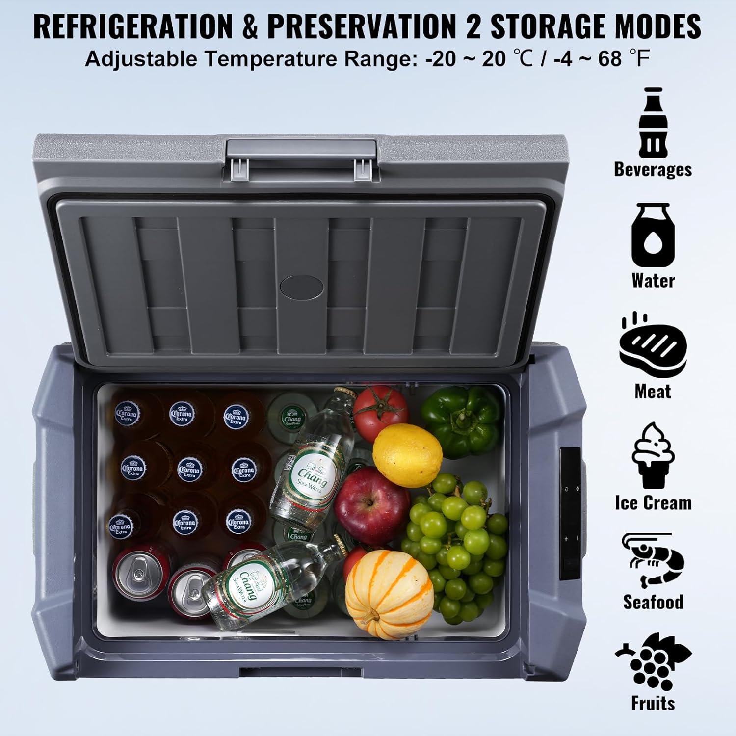 VEVOR 37L Gray Portable Car Refrigerator with Bluetooth Control