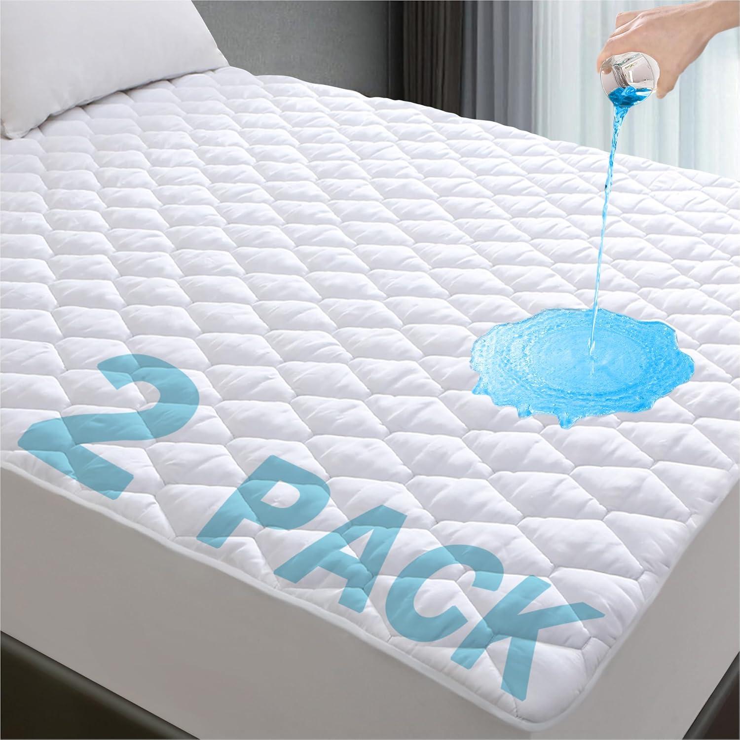2 Pack Waterproof Mattress Protector, Twin Size Mattress Pad with Deep Pocket Fitted Up to 6-15 inches, Soft Noiseless Single Bed Mattress Cover for Bedroom, Dorm Room