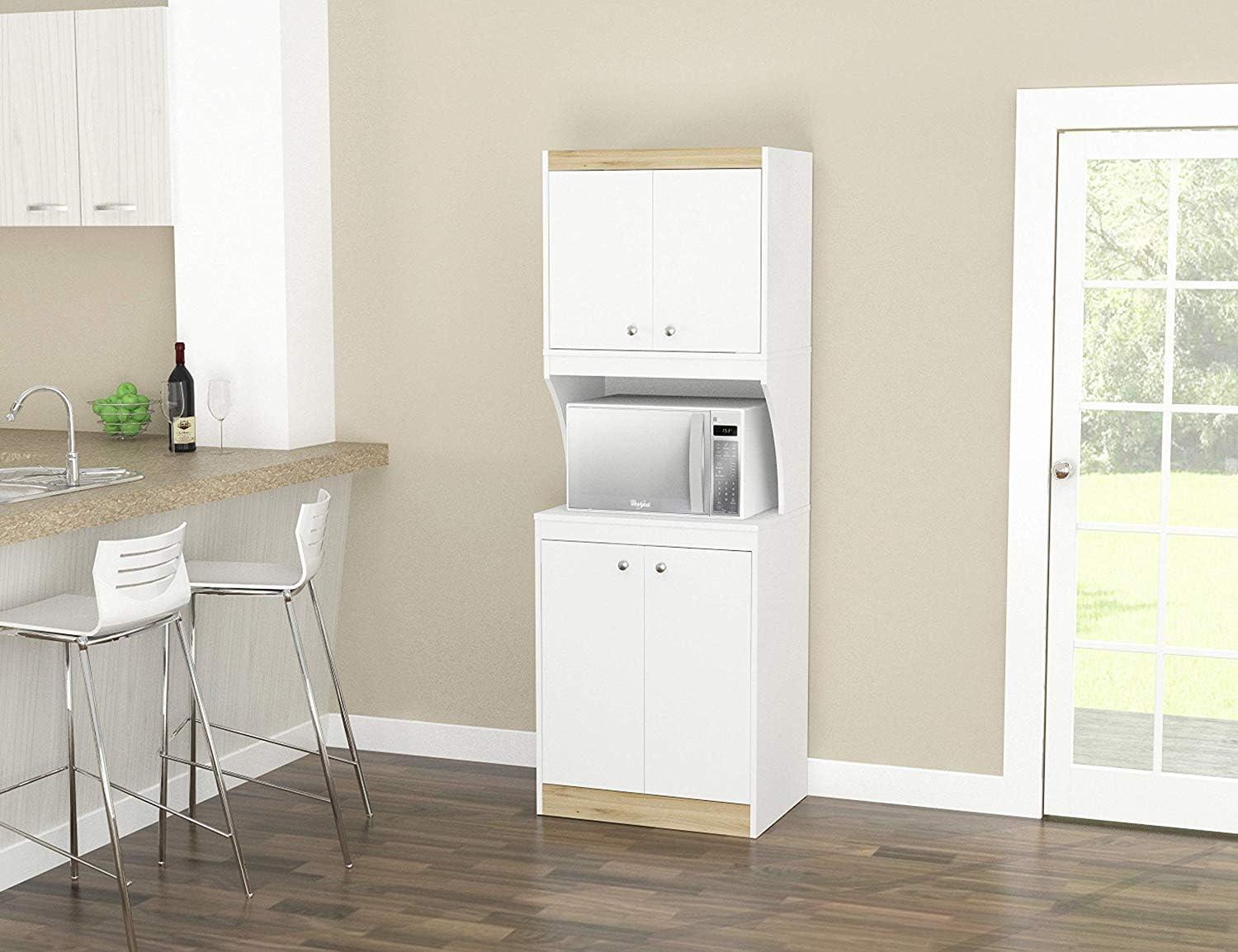 Inval Galley Laminate 4-Door 4-Shelf Kitchen Microwave Cabinet 24"W, White