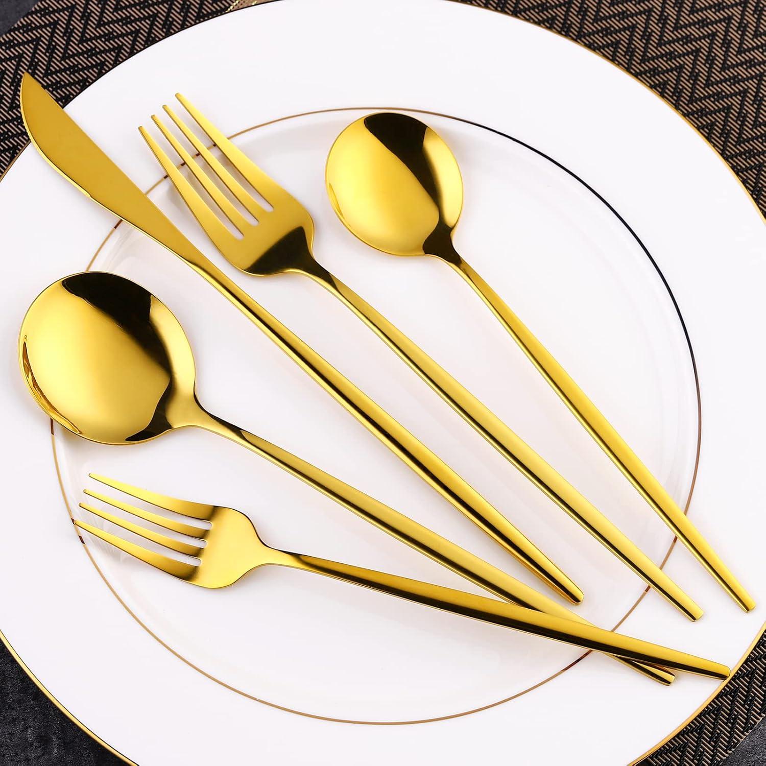 Everly Quinn 30-Piece Gold Silverware Set, Flatware Set For 6, Food-Grade Stainless Steel Cutlery Set, Includes Spoons Forks Knives, Kitchen Cutlery For Home Office Restaurant Hotel