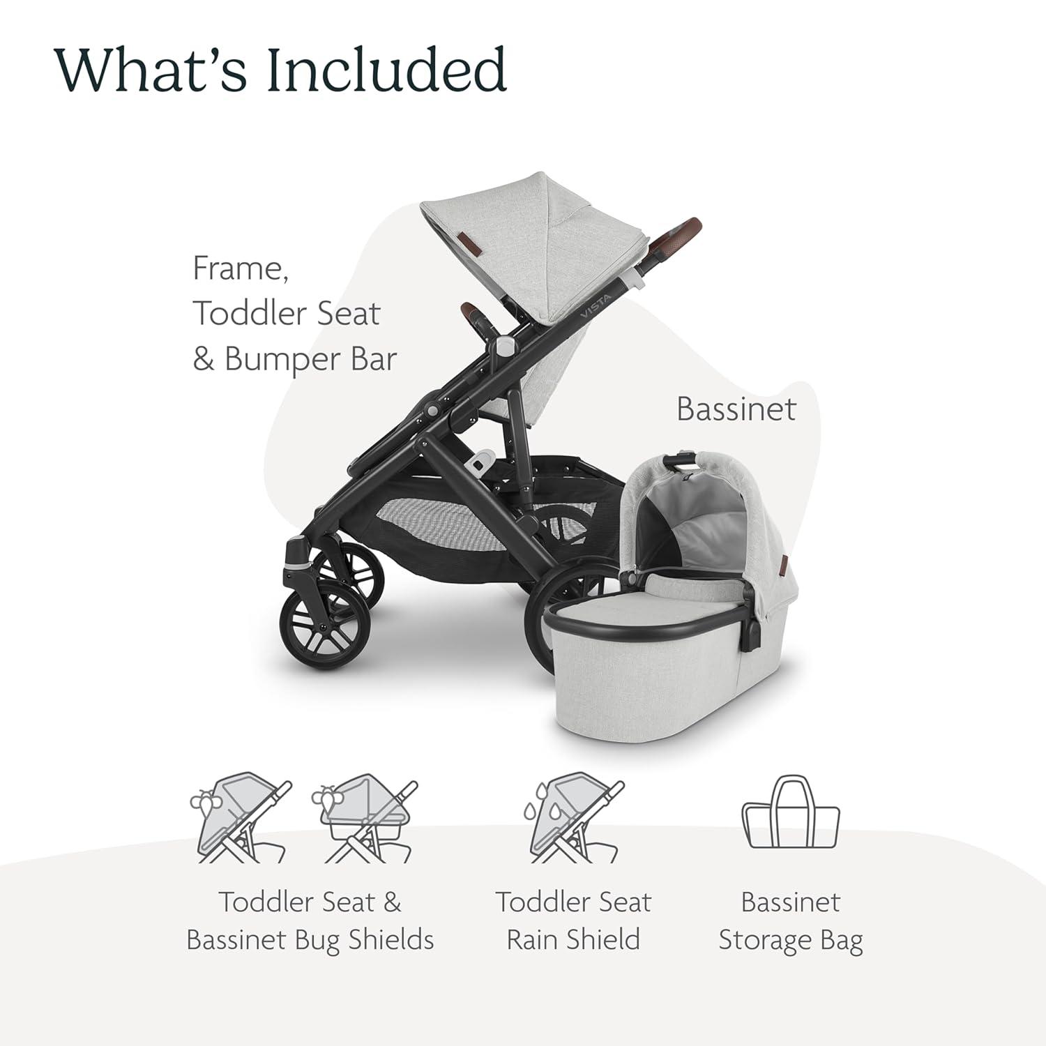 Green Mélange All-Terrain Bassinet Stroller with Leather Accents