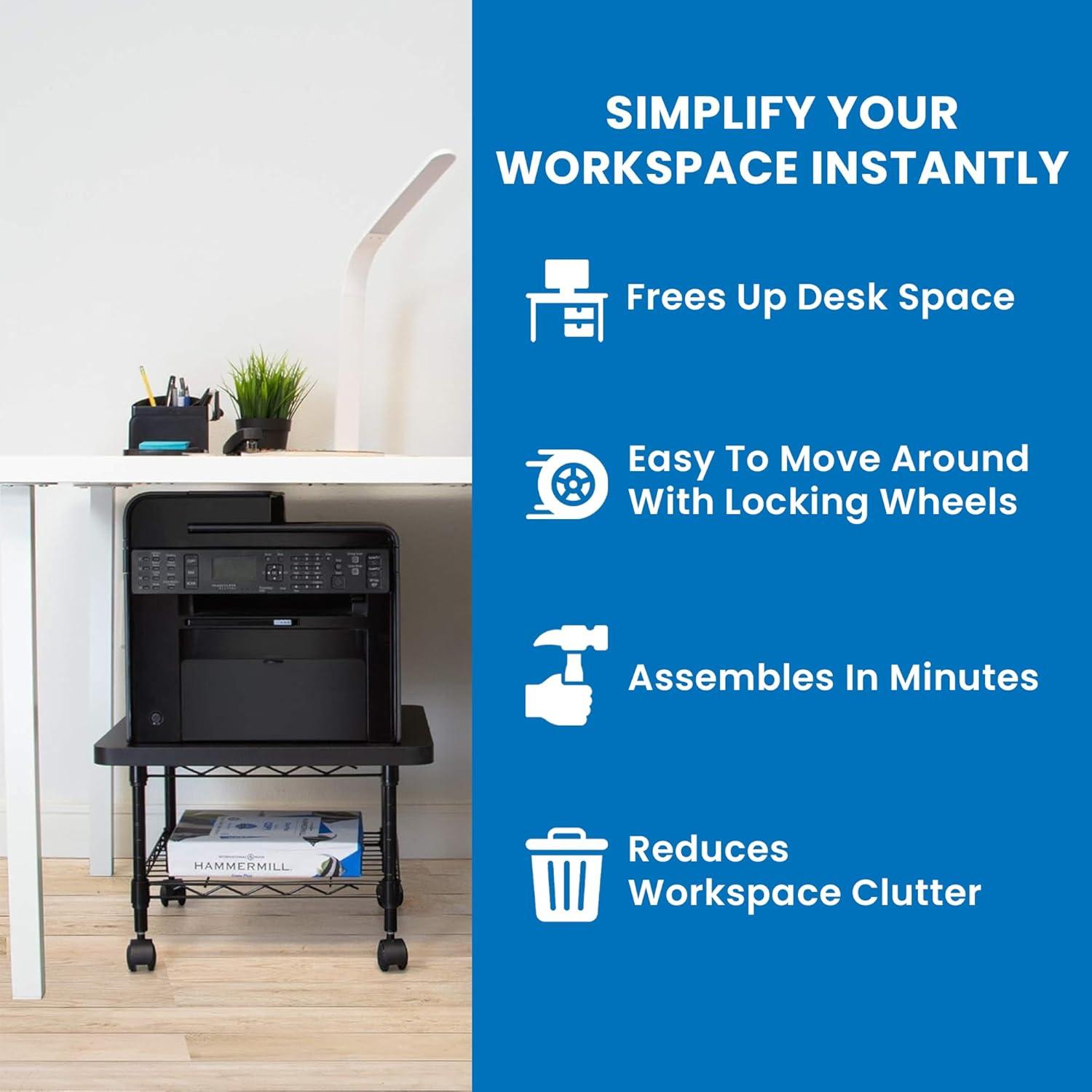 Mount-It! Under Desk Printer Stand with Wheels & Storage Shelf for Office and Home Use, 2 Tiers