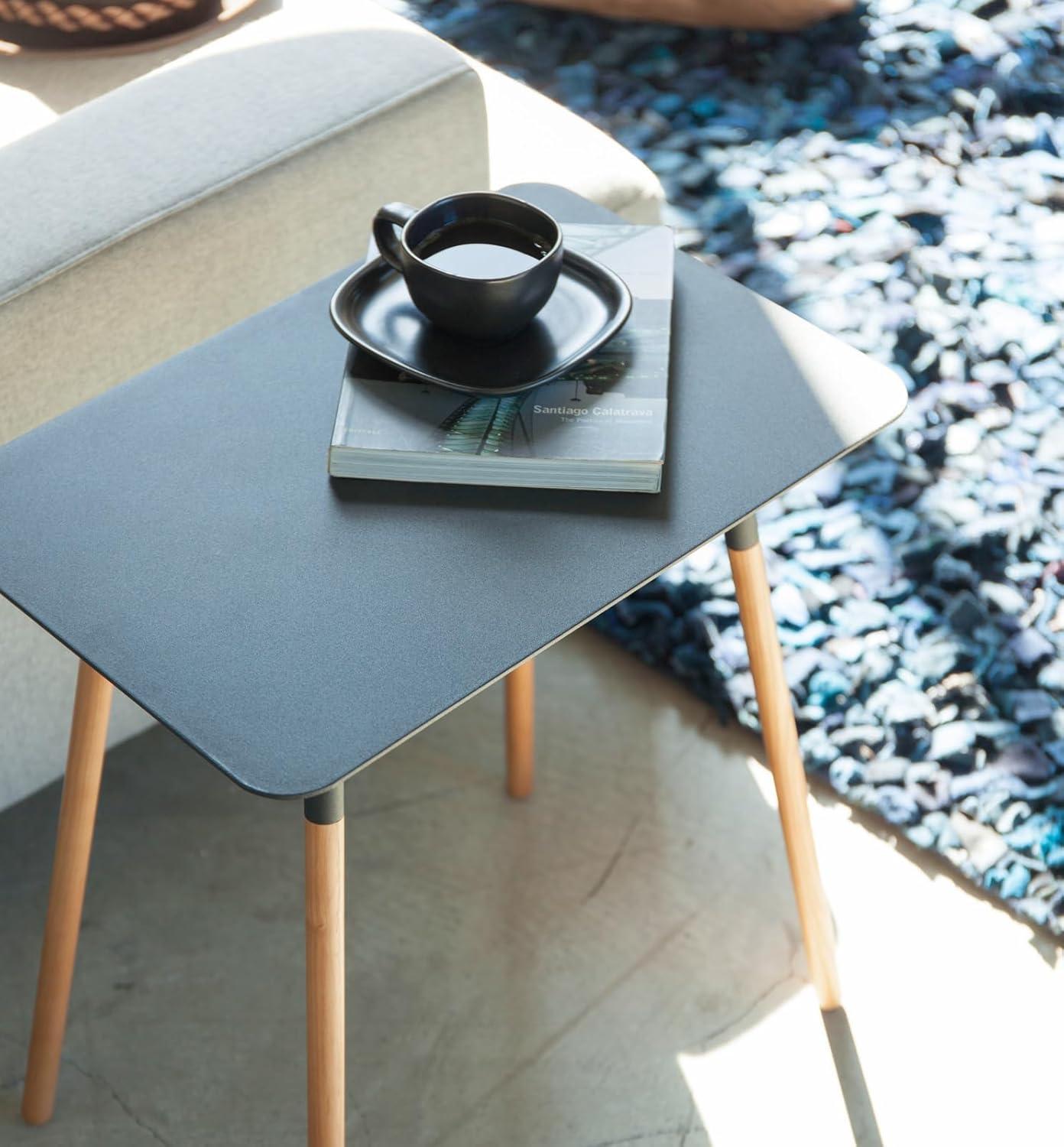 Yamazaki Home Modern Rectangular Side Table For Living Room Or Small Bedside Steel + Wood End Table
