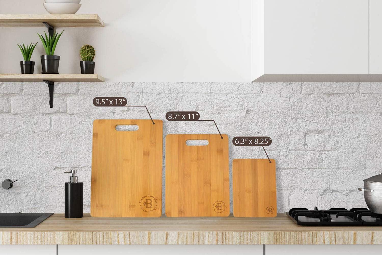 Bamboo Cutting Boards for Kitchen [Set of 3] Wood Cutting Board for Chopping Meat, Vegetables, Fruits, Cheese, Knife Friendly Serving Tray with Handles