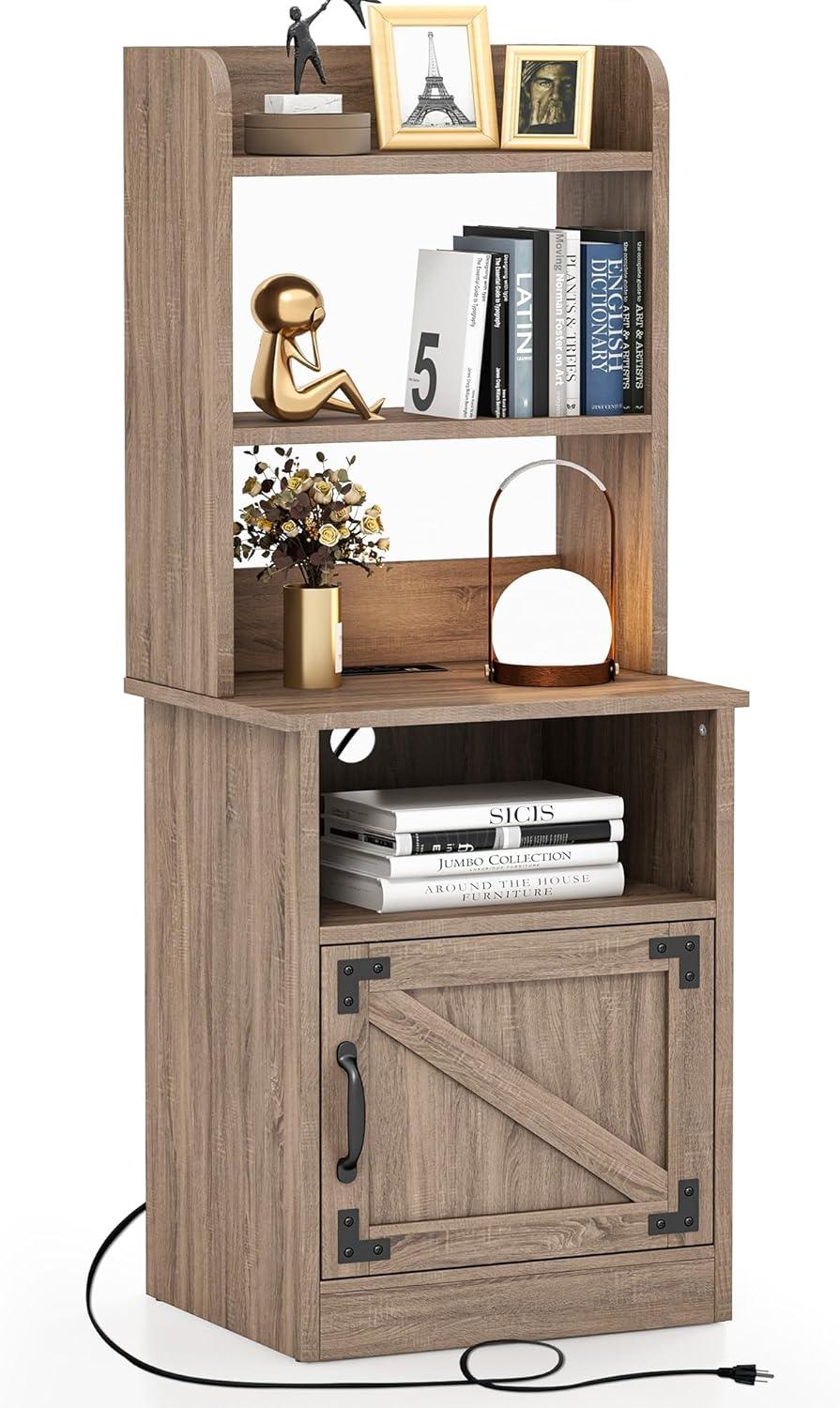 Tolead 47" Nightstand with Bookshelf with Charging Station