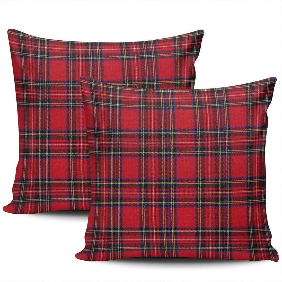 Unique Bargains Festive Plaid Scottish Tartan Pillow Covers 2 Pcs Large Plaid Red 20" x 20"