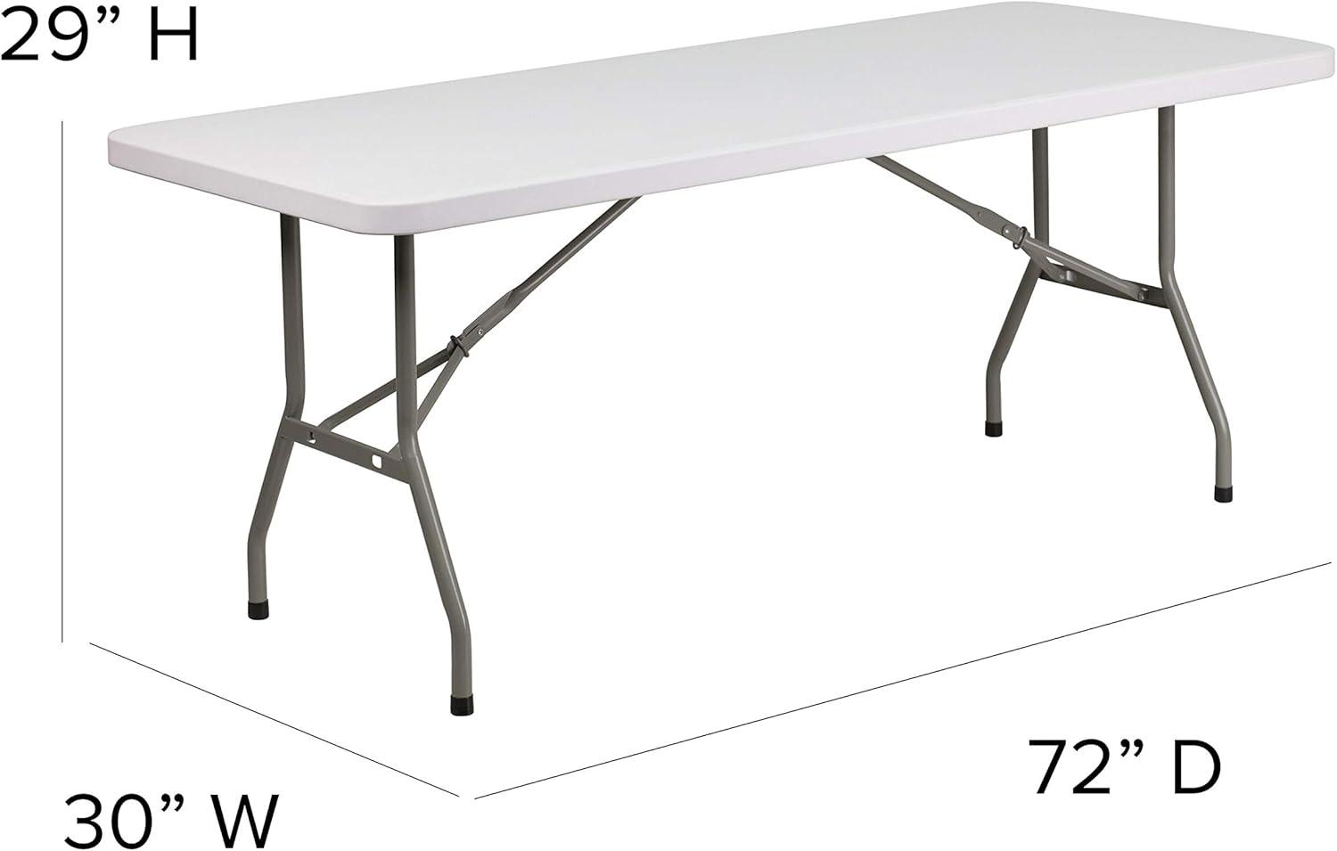 30'' x 72'' Granite White Bi-Fold Plastic Folding Table - 6-Foot Bi-Fold Plastic Folding Table with Carrying Handle