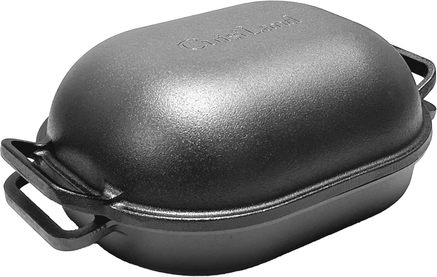 Large Oval Black Cast Iron Loaf Pan with Lid