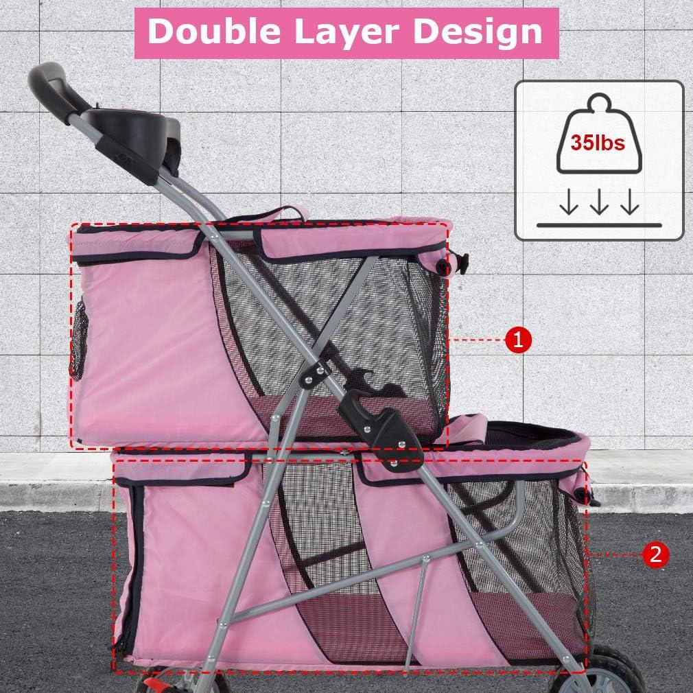 BestPet Dog Stroller Pet Carriers Bag Jogger Stroller for Medium Dogs Cats, Pink, 4 Wheels