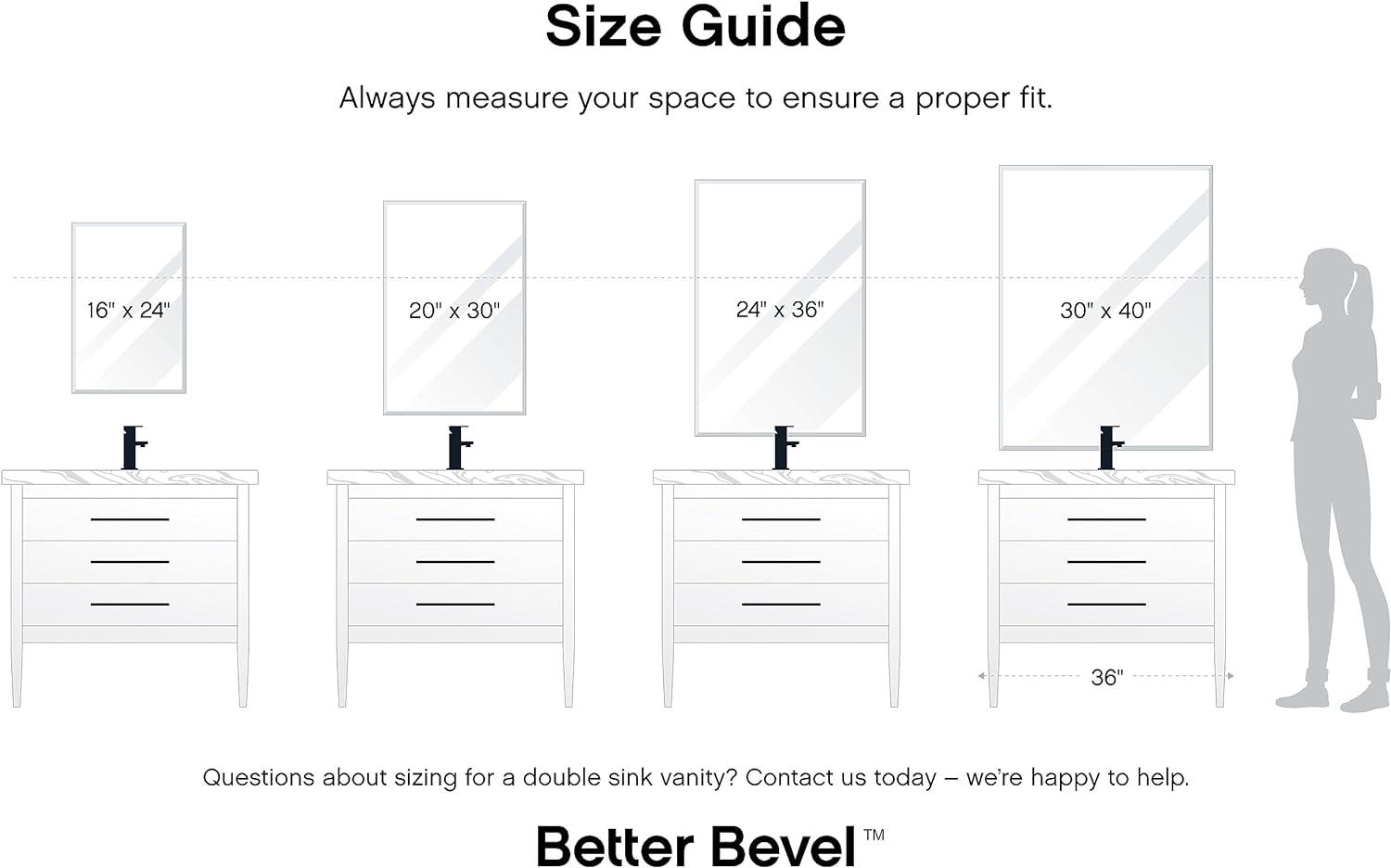 Frameless Beveled Edge Rectangular Vanity Mirror, 16x24 Inches