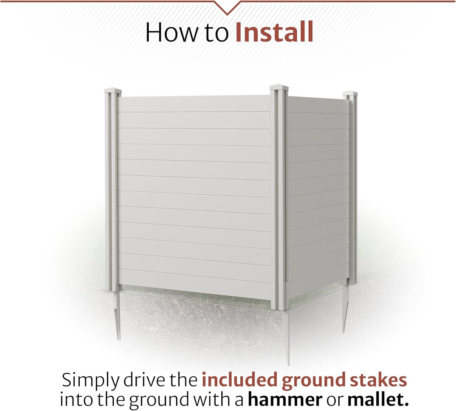 4ft H x 4ft W (2 Panels) No Dig Enclo Premium White Vinyl Privacy Screen, Outdoor Privacy Panels, Use As Air Conditioner Fence, Trash Can Enclosure, Pool Equipment Enclosure, ZP19014