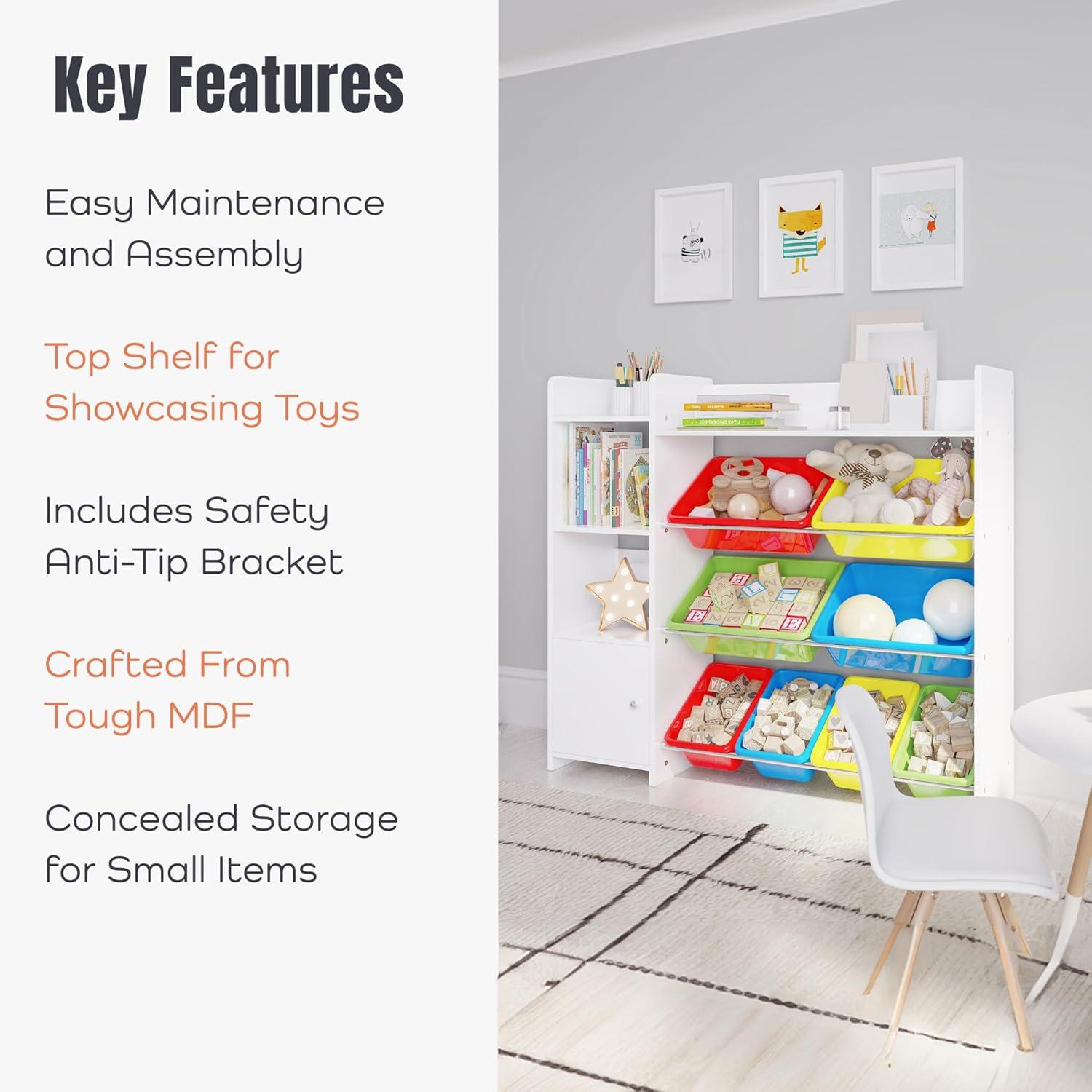 Sturdis Kids Toy Storage Organizer with Bookshelf and 8 Toy Bins