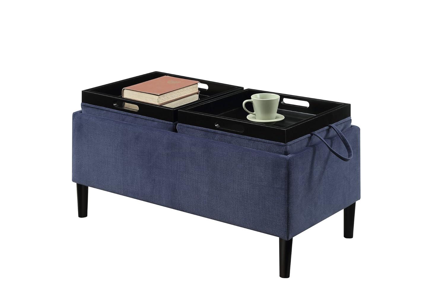 Convenience Concepts Designs4Comfort Magnolia Storage Ottoman with Reversible Trays, Dark Blue Corduroy