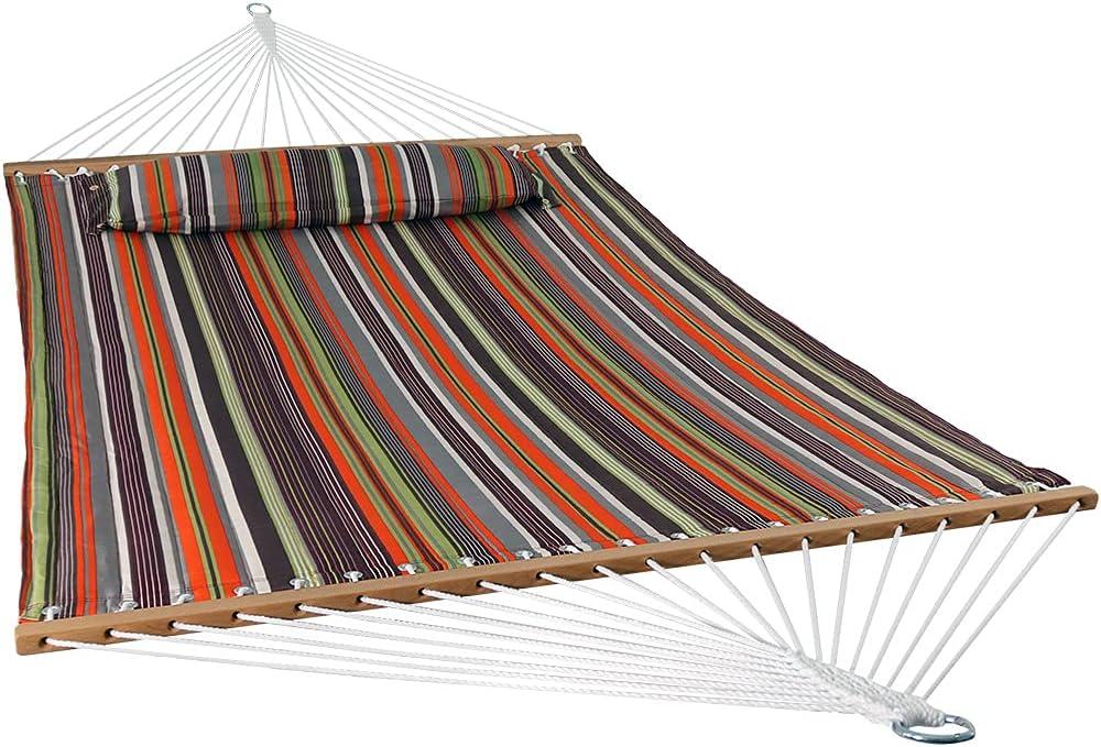 Sunnydaze Heavy-Duty Quilted Fabric Hammock Two-Person with Spreader Bars  - 450 lb Weight Capacity - Canyon Sunset