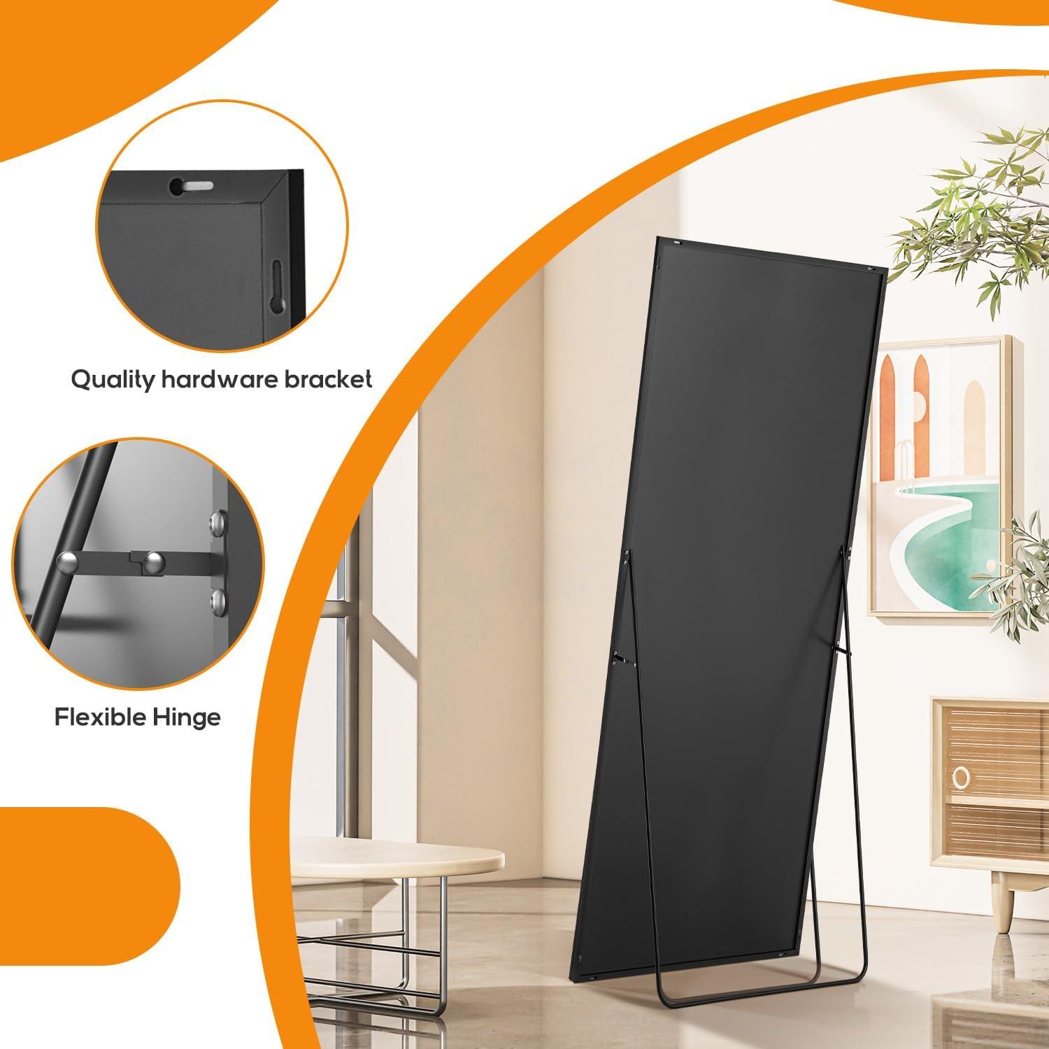 SIMENMAX Full Length Mirror, 21"x64" Nano Glass Floor Mirror, Standing Rectangle Floor Mirrors Body Dressing Wall-Mounted Mirror for Living Room, Bedroom,Black