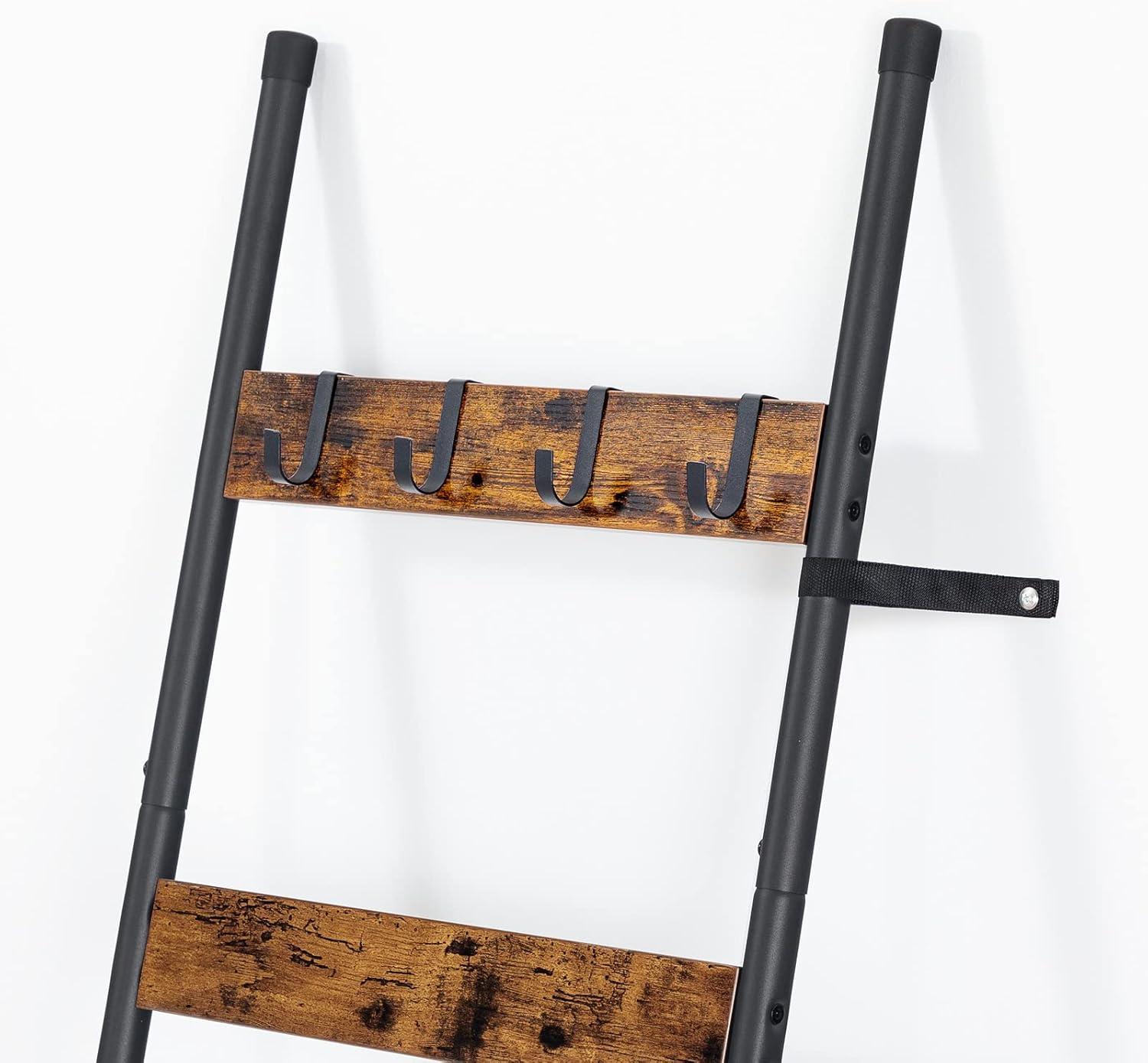 Rustic Brown and Black 5-Tier Industrial Blanket Ladder