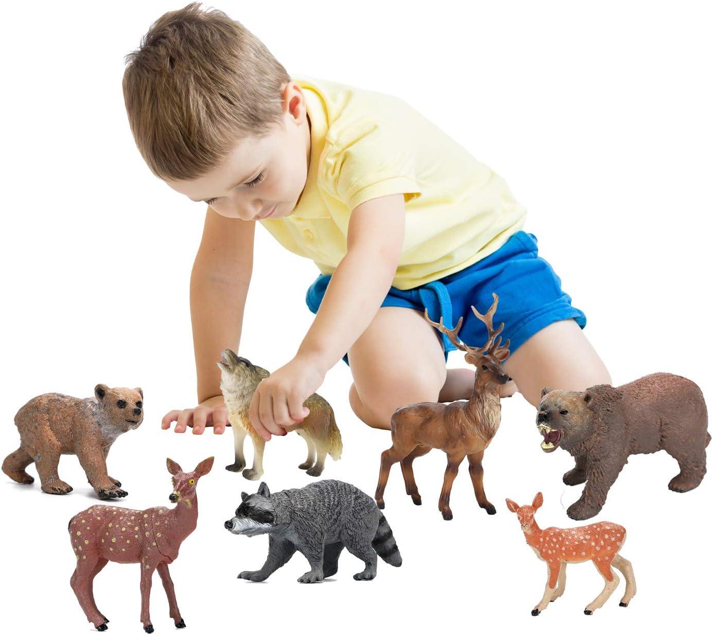 Forest Animals Figurines Toys, 10PCS Realistic Plastic Wild Woodland Animals Figures Playset, Cake Toppers Birthday Gift for Kids Children Toddlers