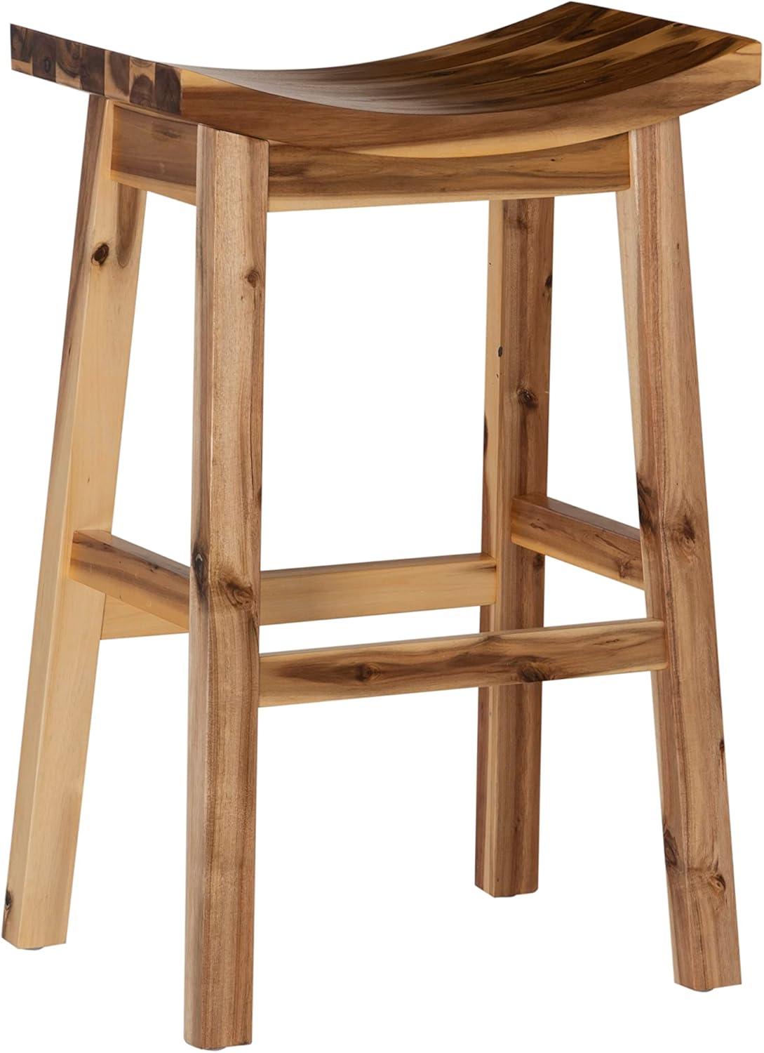 Linon Dale 30" Acacia Wood Saddle Seat Bar Stool in Rustic Light Natural Brown