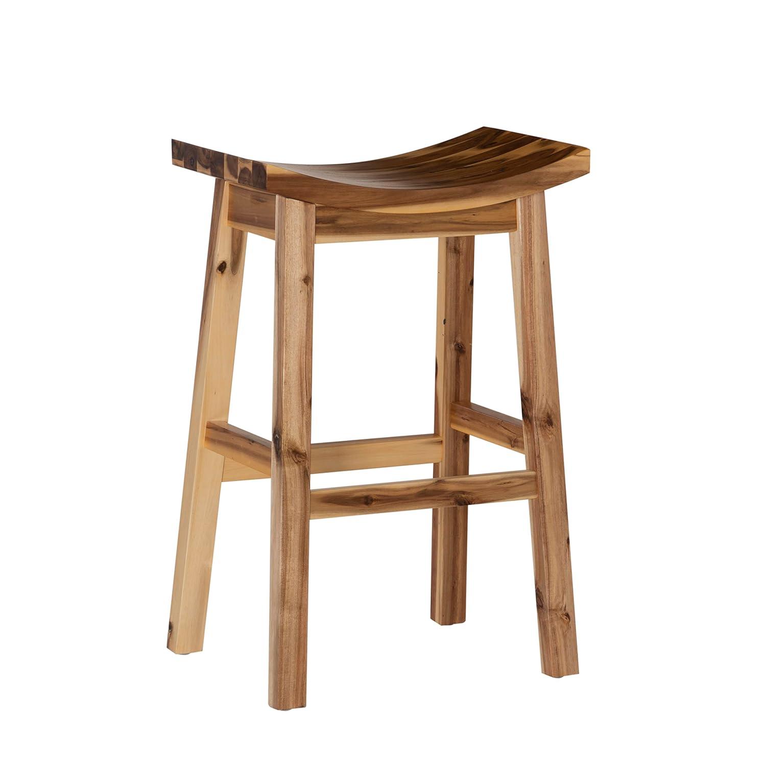 Linon Dale 30" Acacia Wood Saddle Seat Bar Stool in Rustic Light Natural Brown