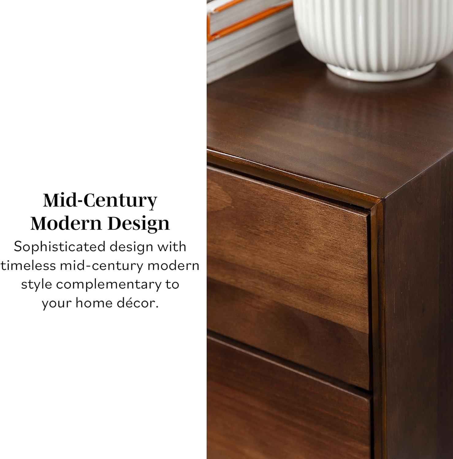 Walnut Pine Wood 2-Drawer Mid-Century Modern Nightstand
