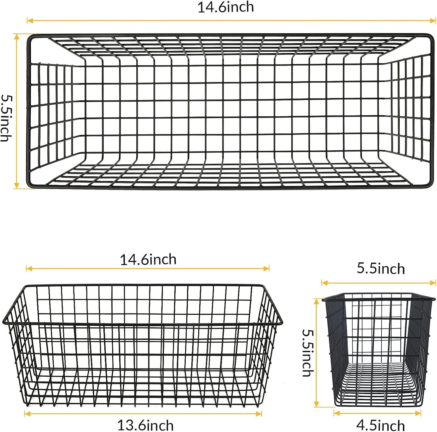 Extra Large Black Metal Wire Hanging Storage Baskets, Set of 2