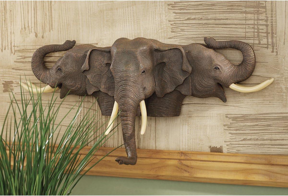 Hand-Painted Resin Elephant Trio Wall Sculpture