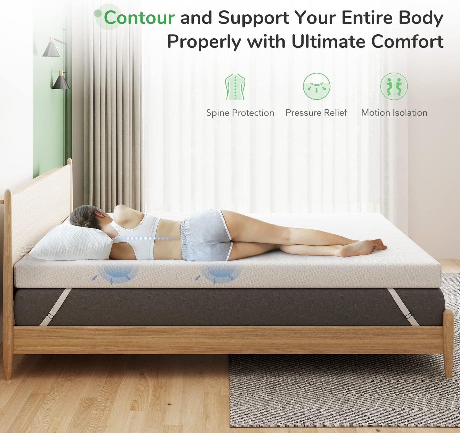 Novilla 3 Inch Queen Size Mattress Topper, Gel Memory Foam Mattress Topper for Cooling Sleep, Supportive & Pressure Relief, Non-Slip Design with Breathable Bamboo Charcoal Cover