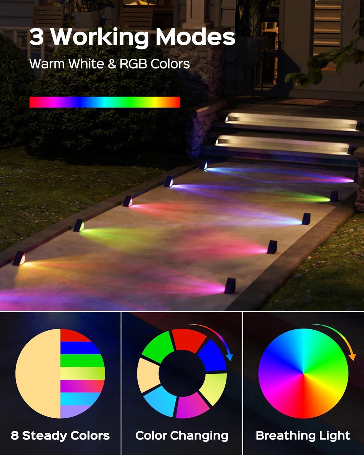 16 Pack Multicolor LED Solar Step Lights with ABS Shade