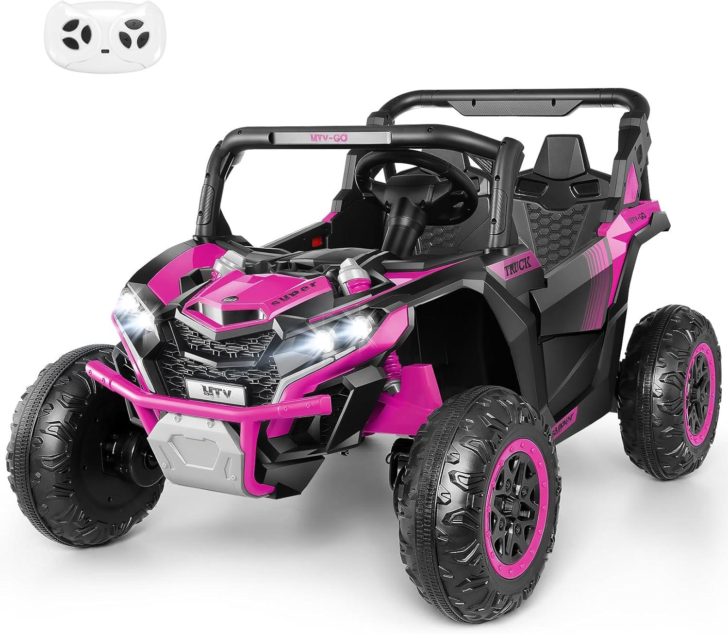 VIBESPARK 24V Kids Powered Ride on Car, 2WD/4WD Switchable Ride on UTV Car with 3-Speed Remote Control, Electric Toy Cars, Bluetooth, USB, LED Lights, Storage Space