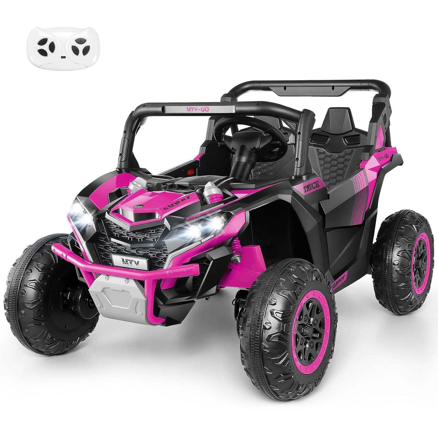 SUSIELADY 24V 2 Plazas Ride-On UTV para Niños, Coche Eléctrico con Control Remoto, Suspensión en las 4 Ruedas, Música, Almacenamiento, Camión de Juguetes Al Aire Libre para Niños Niñas a Partir de 3 Años, Rosa