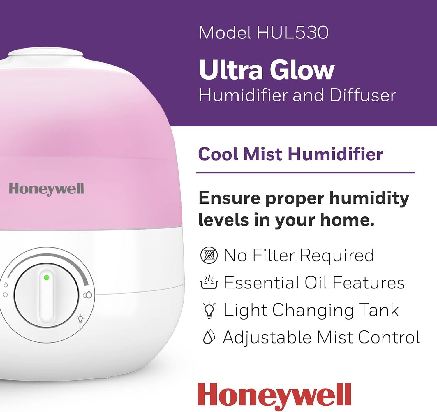 Honeywell Ultra Glow Light Changing Humidifier and Diffuser: Cool Mist, 24-Hour Run, No Filter, 100-300 sq. ft. Coverage