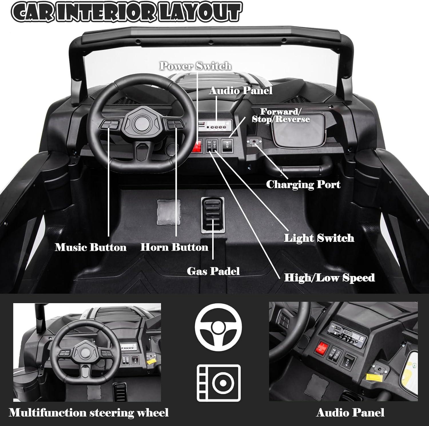 24V Ride on Car 2 Seater Ride on UTV 4X4 Off-Road UTV for Kids 4X200W Powerful Motor Kids' Electric Vehicles with Remote Control, Spring Suspension, Led Light, Bluetooth Music, Green