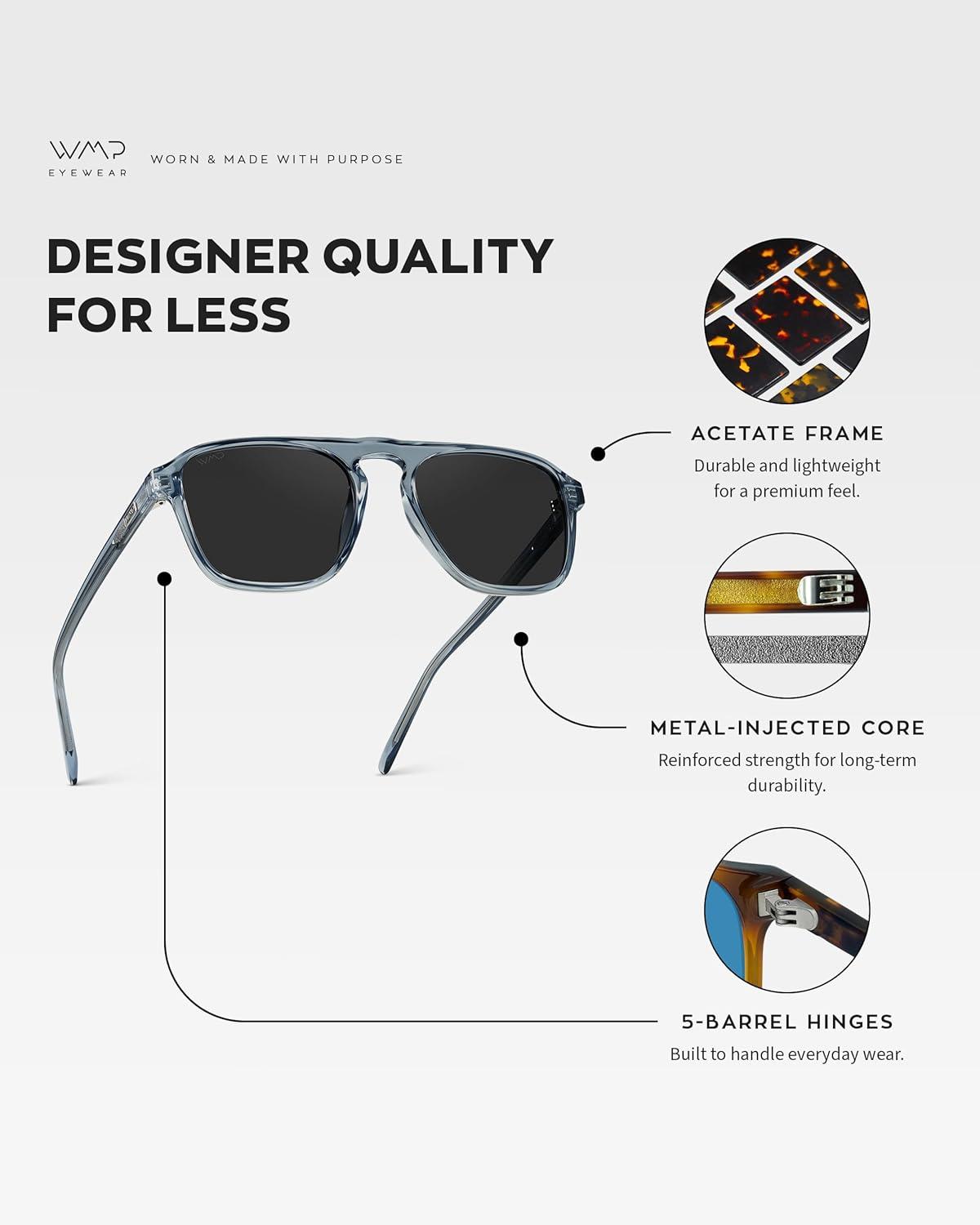WMP Eyewear Aviator Single Bridge Square Polarized Sunglasses