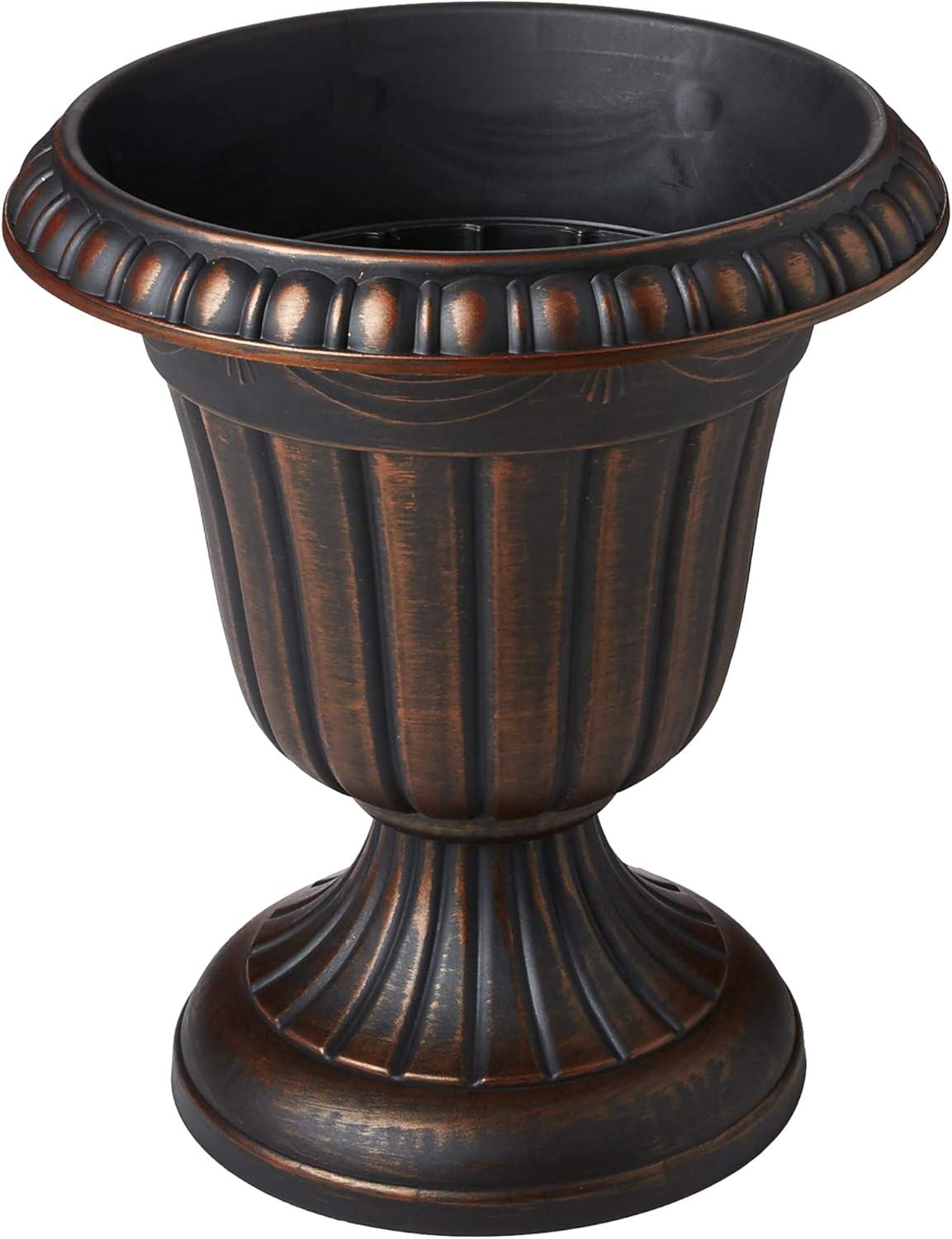 Arcadia Garden Products 16x18" Traditional Plastic Urn Planter, Brushed Copper