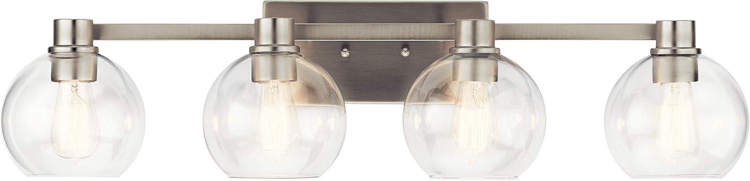 Harmony Brushed Nickel 33.5" Transitional Vanity Light with Clear Globe Shades