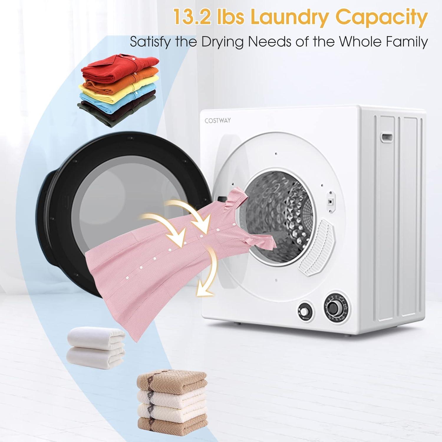 Costway 1350W Electric Compact Laundry Dryer 13.2 LBS Clothes Dryer 5 Drying Programs