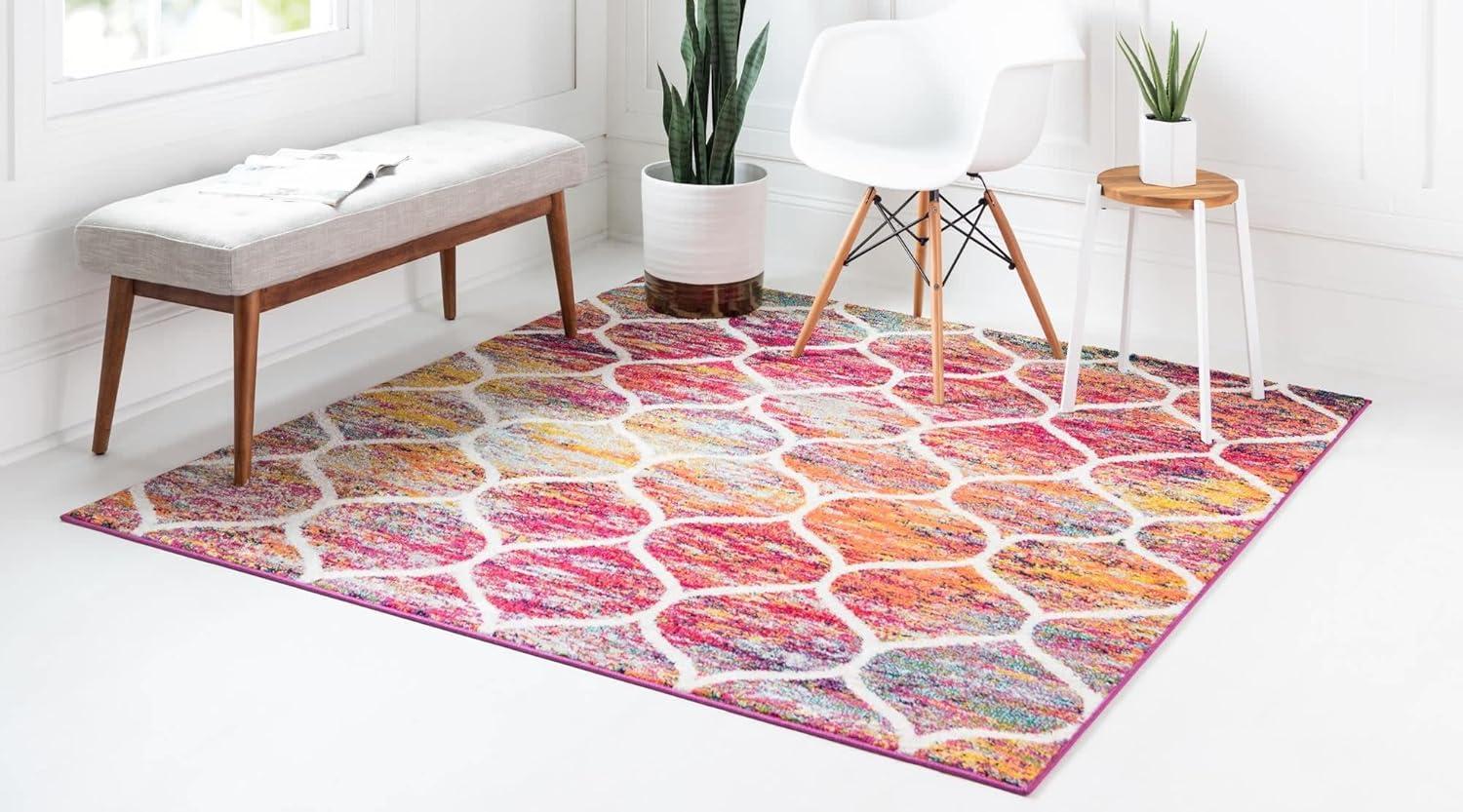 Unique Loom 3' 0 x 3' 0 Trellis Frieze Rounded Multi Area Rug