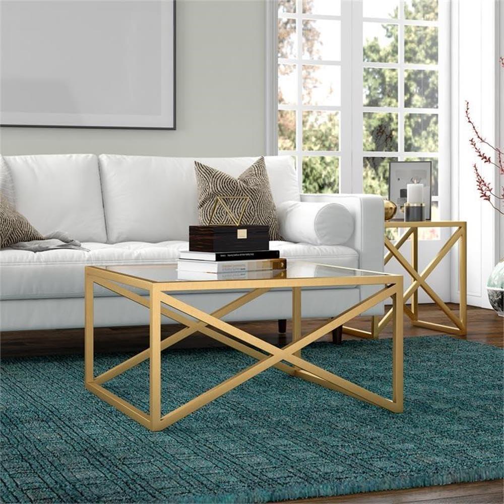 Evelyn&Zoe Calix 20" Wide Square Side Table, Brass