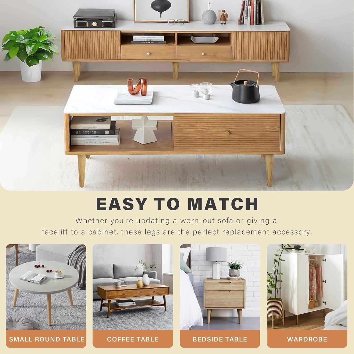 GOSCHE 4 Inch Round Solid Wood Furniture Feet, Wooden Sofa Legs Set of 4, Chair Legs, Replacement Couch Legs for Armchair, Cabinet, Mid Century Modern Dresser Or Home DIY Projects Bun Feet