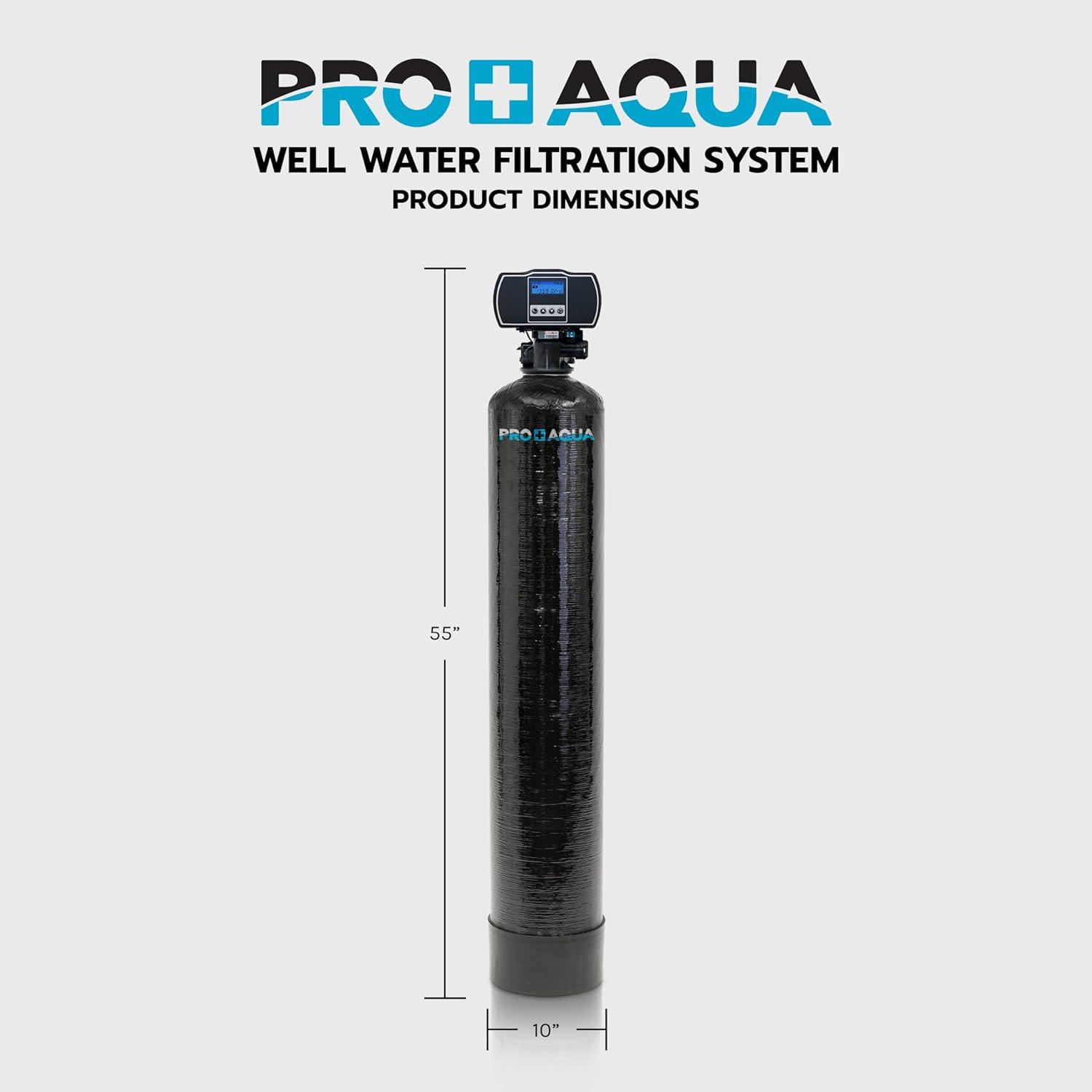 PRO+AQUA Whole House Filter System For Well Water, High Capacity, Proven Contaminant Removal, Auto-Clean, Small Footprint, Zero Water Pressure Drop, US Customer Support, 5 Year Warranty, Built in USA