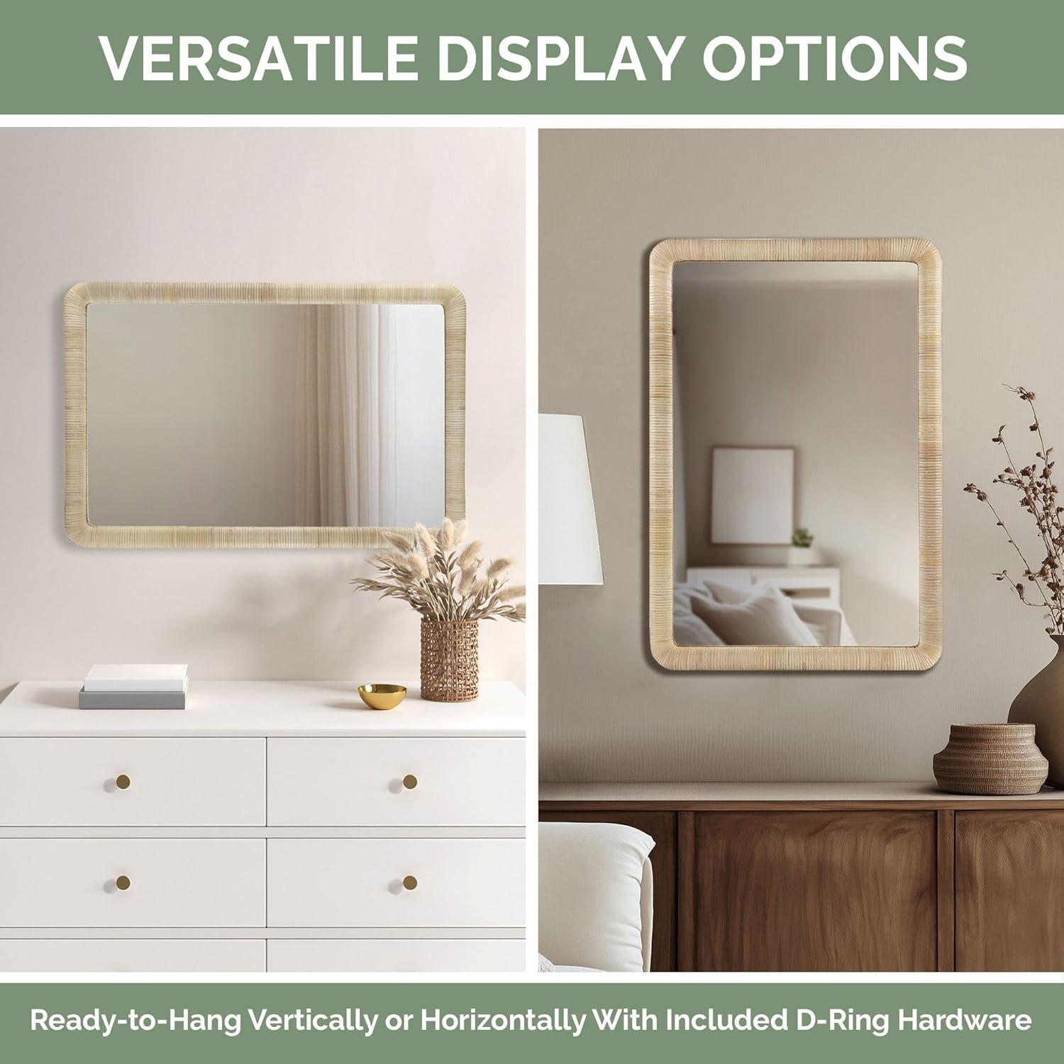 Nova Natural Rattan Rectangle Wall Mirror - Ink+Ivy: Modern Style, Polystyrene Frame, Wall Mount