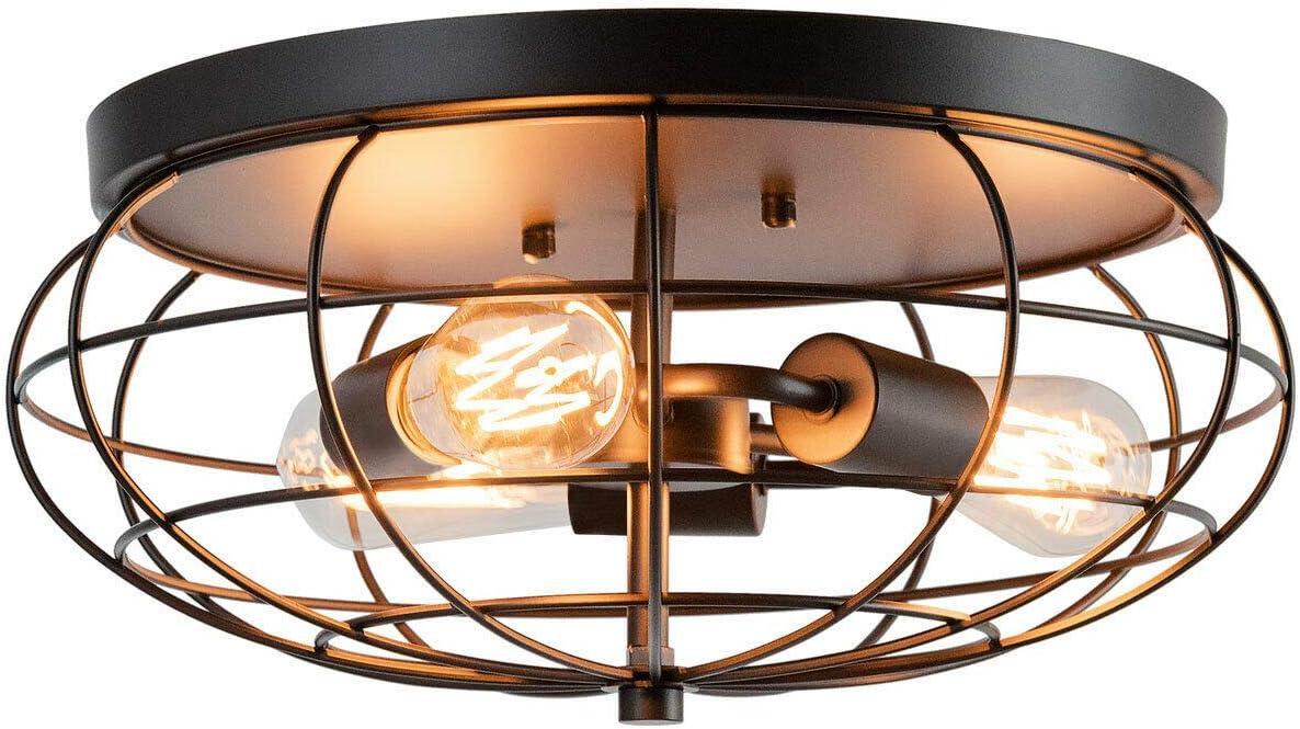 Tangkula 3-Light Industrial Style Rustic Ceiling Light Fixture with Iron Metal Cage Lampshade, Vintage Ceiling Lighting Lamp